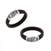 Brown Leather sterling silver braided bracelet with carved box clasp